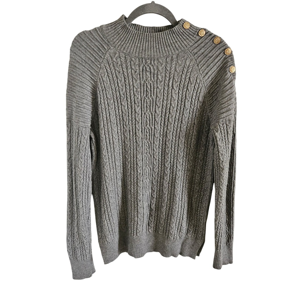Cyrus Womens Gray Cable Knit Mock Neck Shoulder Button Sweater Large C552329TJ